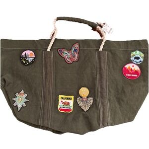 Free People Been There Badge Patch Canvas Tote Bag Sea Serpent Green NEW $128